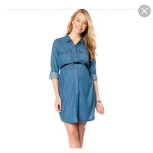 Denim belted maternity dress